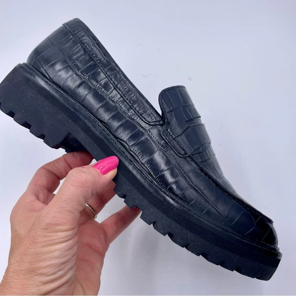 NEW Everlane Black Crocodile Leather Chunky Lug Sole‎ Loafer in Size 8.5